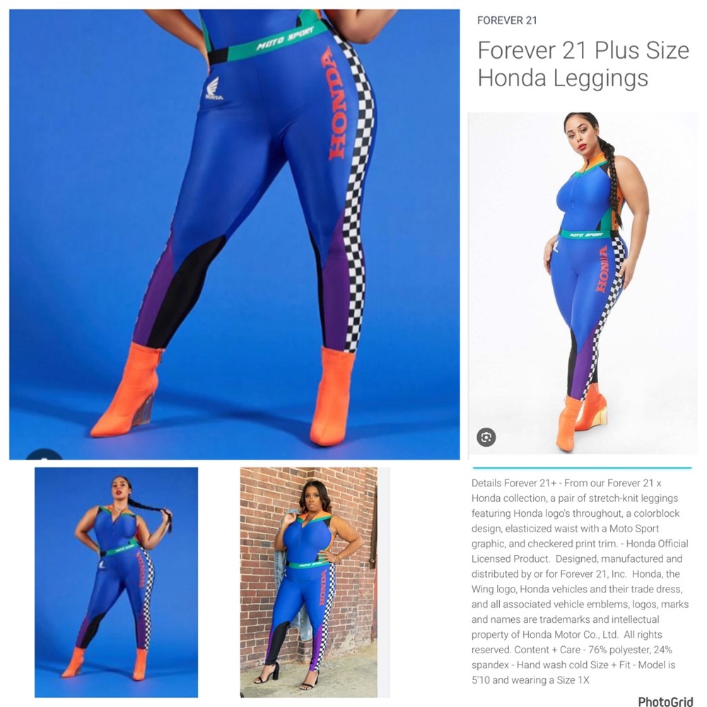 Forever 21 plus size 2X Honda blue checkered leggings NWT